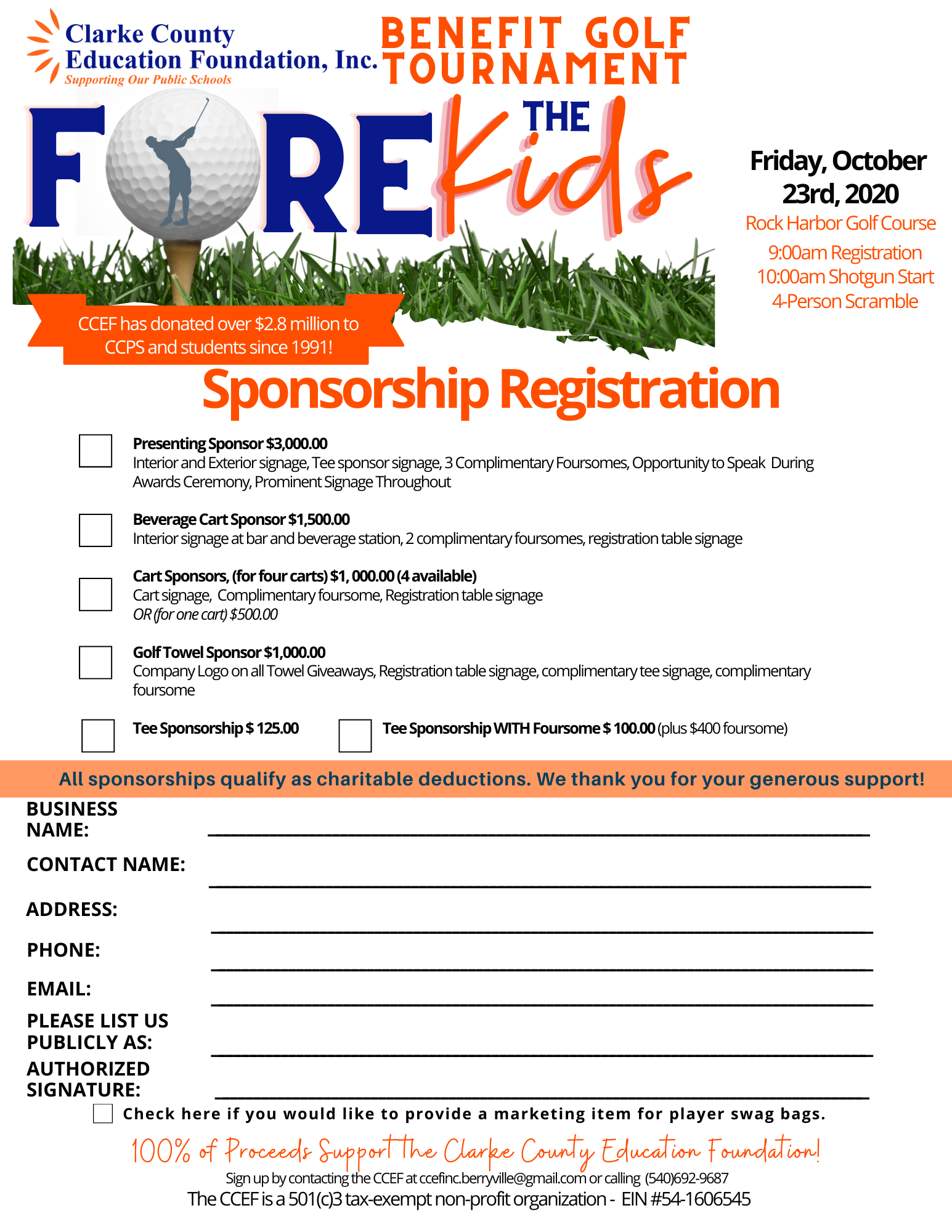 Fore The Kids Golf Scramble SPONSORSHIP PAGE - Clarke County Education ...